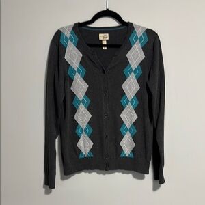 GH Bass 100% Cotton Argyle Sweater Button Front Large